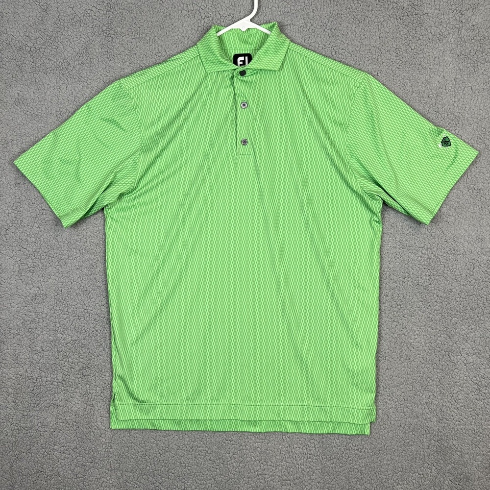 FJ Footjoy Men's Polo Size M Green Diamond Rope Chain Pattern Allover Golf‎ S/S